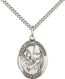 [8071SS/18S] Sterling Silver Saint Mary Magdalene Pendant on a 18 inch Light Rhodium Light Curb chain