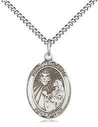 [8072SS/18S] Sterling Silver Saint Margaret Mary Alacoque Pendant on a 18 inch Light Rhodium Light Curb chain
