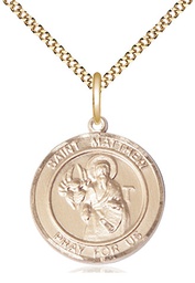 [8074RDGF/18G] 14kt Gold Filled Saint Matthew the Apostle Pendant on a 18 inch Gold Plate Light Curb chain