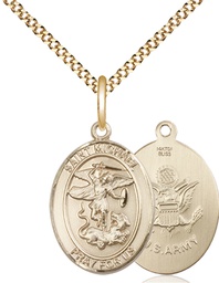 [8076GF2/18G] 14kt Gold Filled Saint Michael Army Pendant on a 18 inch Gold Plate Light Curb chain