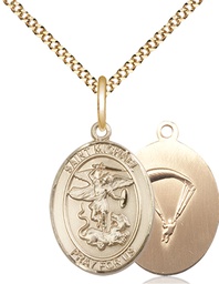 [8076GF7/18G] 14kt Gold Filled Saint Michael Paratrooper Pendant on a 18 inch Gold Plate Light Curb chain