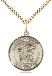 [8076RDGF/18G] 14kt Gold Filled Saint Michael the Archangel Pendant on a 18 inch Gold Plate Light Curb chain