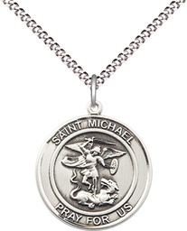 [8076RDSS/18S] Sterling Silver Saint Michael the Archangel Pendant on a 18 inch Light Rhodium Light Curb chain