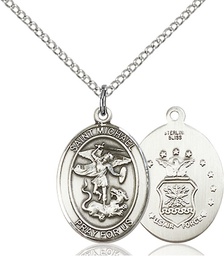 [8076SS1/18S] Sterling Silver Saint Michael Air Force Pendant on a 18 inch Light Rhodium Light Curb chain