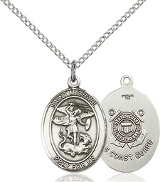 [8076SS3/18S] Sterling Silver Saint Michael Coast Guard Pendant on a 18 inch Light Rhodium Light Curb chain