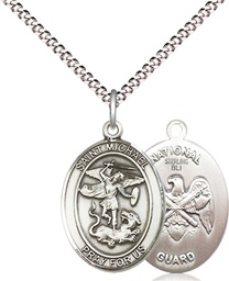 [8076SS5/18S] Sterling Silver Saint Michael National Guard Pendant on a 18 inch Light Rhodium Light Curb chain