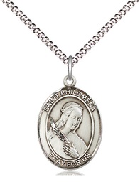 [8077SS/18S] Sterling Silver Saint Philomena Pendant on a 18 inch Light Rhodium Light Curb chain