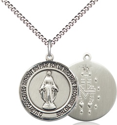 [8078RDSS/18S] Sterling Silver Miraculous Pendant on a 18 inch Light Rhodium Light Curb chain