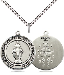 [8078RDSS/18S] Sterling Silver Miraculous Pendant on a 18 inch Light Rhodium Light Curb chain