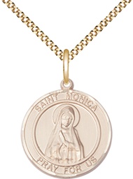 [8079RDGF/18G] 14kt Gold Filled Saint Monica Pendant on a 18 inch Gold Plate Light Curb chain