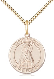 [8079RDGF/18G] 14kt Gold Filled Saint Monica Pendant on a 18 inch Gold Plate Light Curb chain