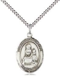 [8082SS/18S] Sterling Silver Our Lady of Loretto Pendant on a 18 inch Light Rhodium Light Curb chain