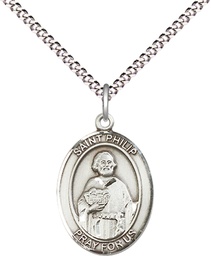 [8083SS/18S] Sterling Silver Saint Philip the Apostle Pendant on a 18 inch Light Rhodium Light Curb chain