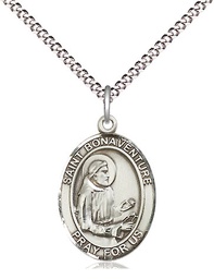 [8085SS/18S] Sterling Silver Saint Bonaventure Pendant on a 18 inch Light Rhodium Light Curb chain