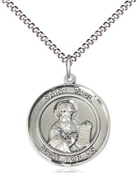 [8086RDSS/18S] Sterling Silver Saint Paul the Apostle Pendant on a 18 inch Light Rhodium Light Curb chain