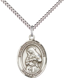 [8087SS/18S] Sterling Silver Our Lady of Providence Pendant on a 18 inch Light Rhodium Light Curb chain