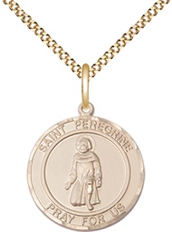 [8088RDGF/18G] 14kt Gold Filled Saint Peregrine Pendant on a 18 inch Gold Plate Light Curb chain