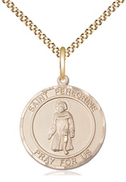 [8088RDGF/18G] 14kt Gold Filled Saint Peregrine Pendant on a 18 inch Gold Plate Light Curb chain