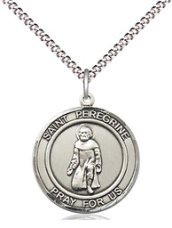 [8088RDSS/18S] Sterling Silver Saint Peregrine Pendant on a 18 inch Light Rhodium Light Curb chain