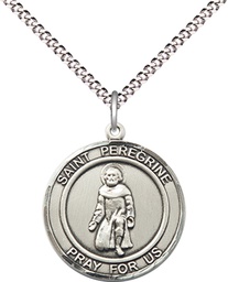 [8088RDSS/18S] Sterling Silver Saint Peregrine Pendant on a 18 inch Light Rhodium Light Curb chain