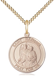 [8092RDGF/18G] 14kt Gold Filled Saint Raphael the Archangel Pendant on a 18 inch Gold Plate Light Curb chain