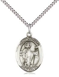 [8093SS/18S] Sterling Silver Saint Richard Pendant on a 18 inch Light Rhodium Light Curb chain