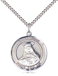 [8095RDSS/18S] Sterling Silver Saint Rose of Lima Pendant on a 18 inch Light Rhodium Light Curb chain
