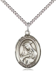 [8095SS/18S] Sterling Silver Saint Rose of Lima Pendant on a 18 inch Light Rhodium Light Curb chain