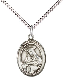 [8095SS/18S] Sterling Silver Saint Rose of Lima Pendant on a 18 inch Light Rhodium Light Curb chain