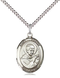 [8096SS/18S] Sterling Silver Saint Robert Bellarmine Pendant on a 18 inch Light Rhodium Light Curb chain