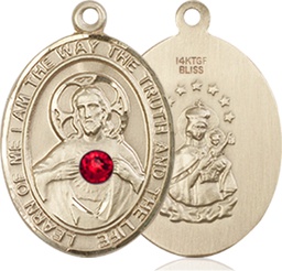 [8098GF-STN7] 14kt Gold Filled Scapular - Ruby Stone Medal with a 3mm Ruby Swarovski stone