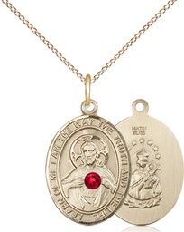 [8098GF-STN7/18GF] 14kt Gold Filled Scapular - Ruby Stone Pendant with a 3mm Ruby Swarovski stone on a 18 inch Gold Filled Light Curb chain