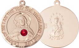 [8098RDKT-STN7] 14kt Gold Scapular - Ruby Stone Medal with a 3mm Ruby Swarovski stone