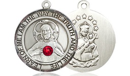 [8098RDSS-STN7] Sterling Silver Scapular - Ruby Stone Medal with a 3mm Ruby Swarovski stone