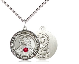[8098RDSS-STN7/18S] Sterling Silver Scapular - Ruby Stone Pendant with a 3mm Ruby Swarovski stone on a 18 inch Light Rhodium Light Curb chain