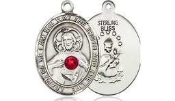 [8098SS-STN7] Sterling Silver Scapular - Ruby Stone Medal with a 3mm Ruby Swarovski stone