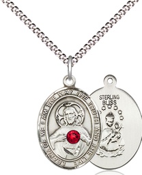 [8098SS-STN7/18S] Sterling Silver Scapular - Ruby Stone Pendant with a 3mm Ruby Swarovski stone on a 18 inch Light Rhodium Light Curb chain
