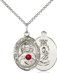 [8098SS-STN7/18SS] Sterling Silver Scapular - Ruby Stone Pendant with a 3mm Ruby Swarovski stone on a 18 inch Sterling Silver Light Curb chain