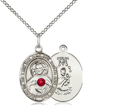 [8098SS-STN7/18SS] Sterling Silver Scapular - Ruby Stone Pendant with a 3mm Ruby Swarovski stone on a 18 inch Sterling Silver Light Curb chain