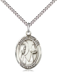 [8101SS/18S] Sterling Silver Our Lady Star of the Sea Pendant on a 18 inch Light Rhodium Light Curb chain