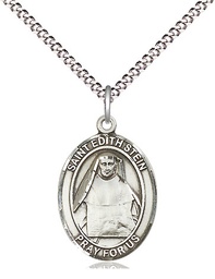 [8103SS/18S] Sterling Silver Saint Edith Stein Pendant on a 18 inch Light Rhodium Light Curb chain