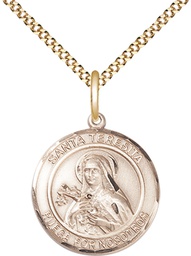 [8106RDSPGF/18G] 14kt Gold Filled Santa Teresita Pendant on a 18 inch Gold Plate Light Curb chain
