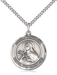 [8106RDSPSS/18S] Sterling Silver Santa Teresita Pendant on a 18 inch Light Rhodium Light Curb chain