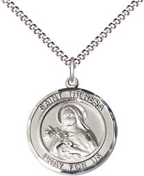 [8106RDSS/18S] Sterling Silver Saint Theresa Pendant on a 18 inch Light Rhodium Light Curb chain