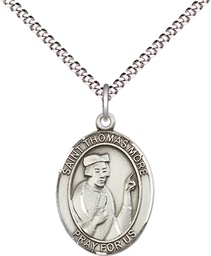 [8109SS/18S] Sterling Silver Saint Thomas More Pendant on a 18 inch Light Rhodium Light Curb chain