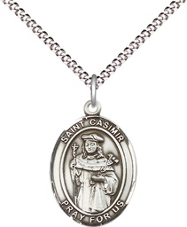 [8113SS/18S] Sterling Silver Saint Casimir of Poland Pendant on a 18 inch Light Rhodium Light Curb chain