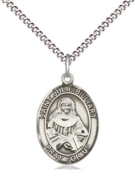 [8117SS/18S] Sterling Silver Saint Julie Billiart Pendant on a 18 inch Light Rhodium Light Curb chain