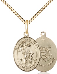 [8118GF3/18G] 14kt Gold Filled Guardian Angel Coast Guard Pendant on a 18 inch Gold Plate Light Curb chain