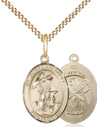 [8118GF5/18G] 14kt Gold Filled Guardian Angel National Guard Pendant on a 18 inch Gold Plate Light Curb chain