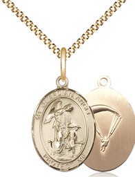 [8118GF7/18G] 14kt Gold Filled Guardian Angel Paratrooper Pendant on a 18 inch Gold Plate Light Curb chain